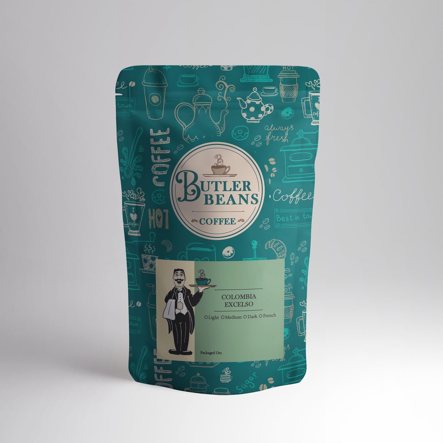 Butler Beans Colombia Excelso in an 8 ounce bag