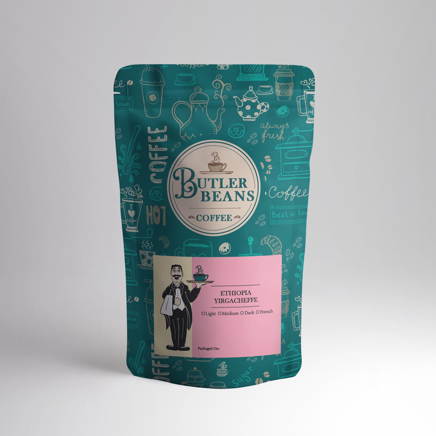 8 ounce bag of single-origin washed Ethiopian coffee beans from Yirgacheffe