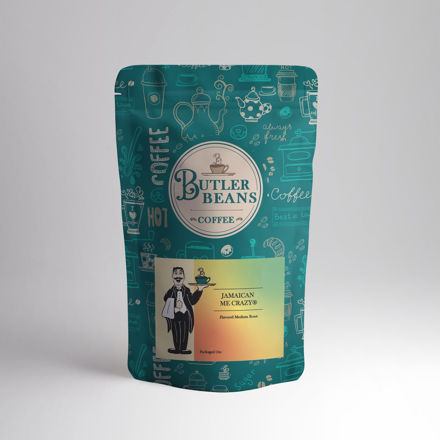 Butler Beans Jamaican Me Crazy® medium roast coffee in an 8 ounce bag