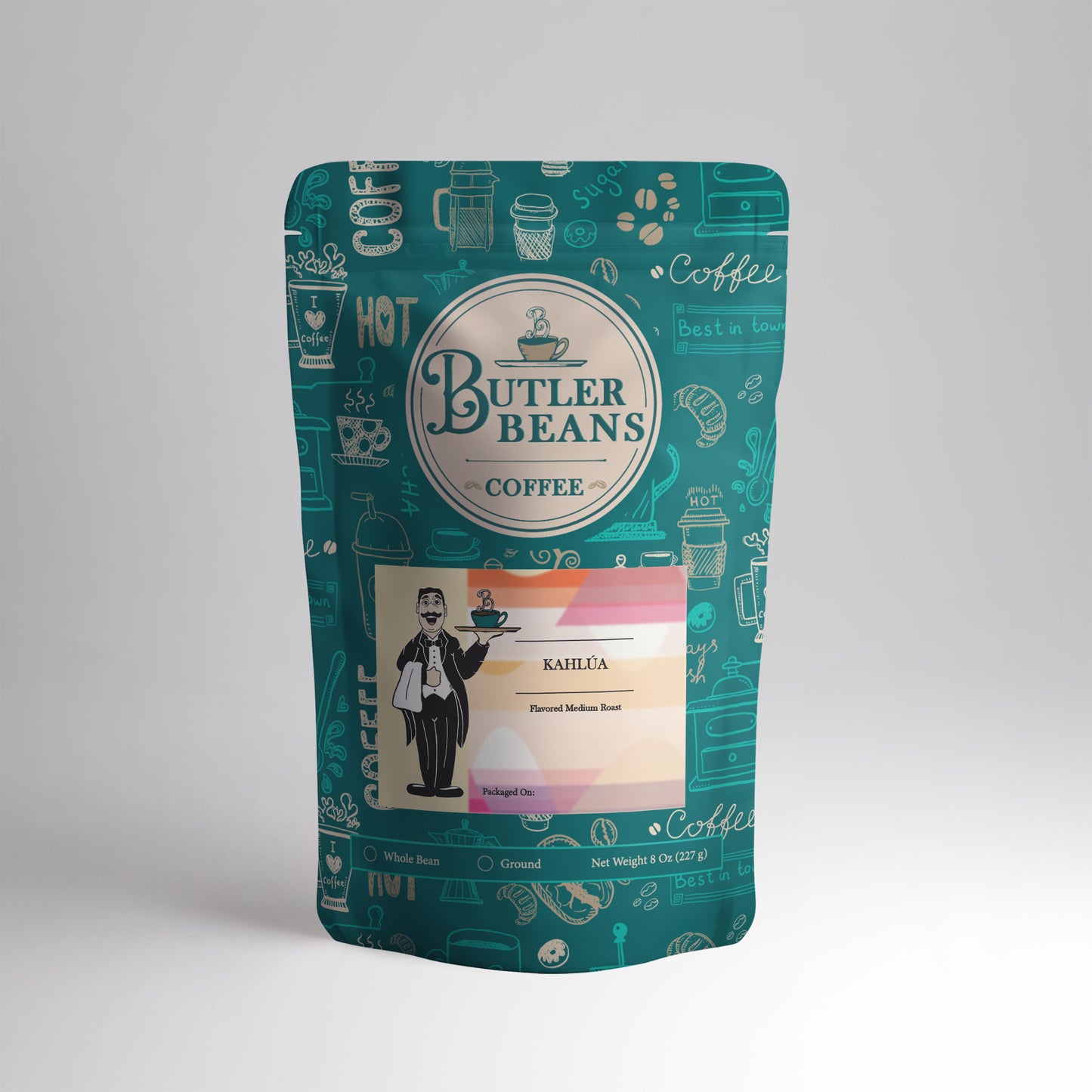 Sweet Kahlua-inspired coffee in an 8 ounce bag