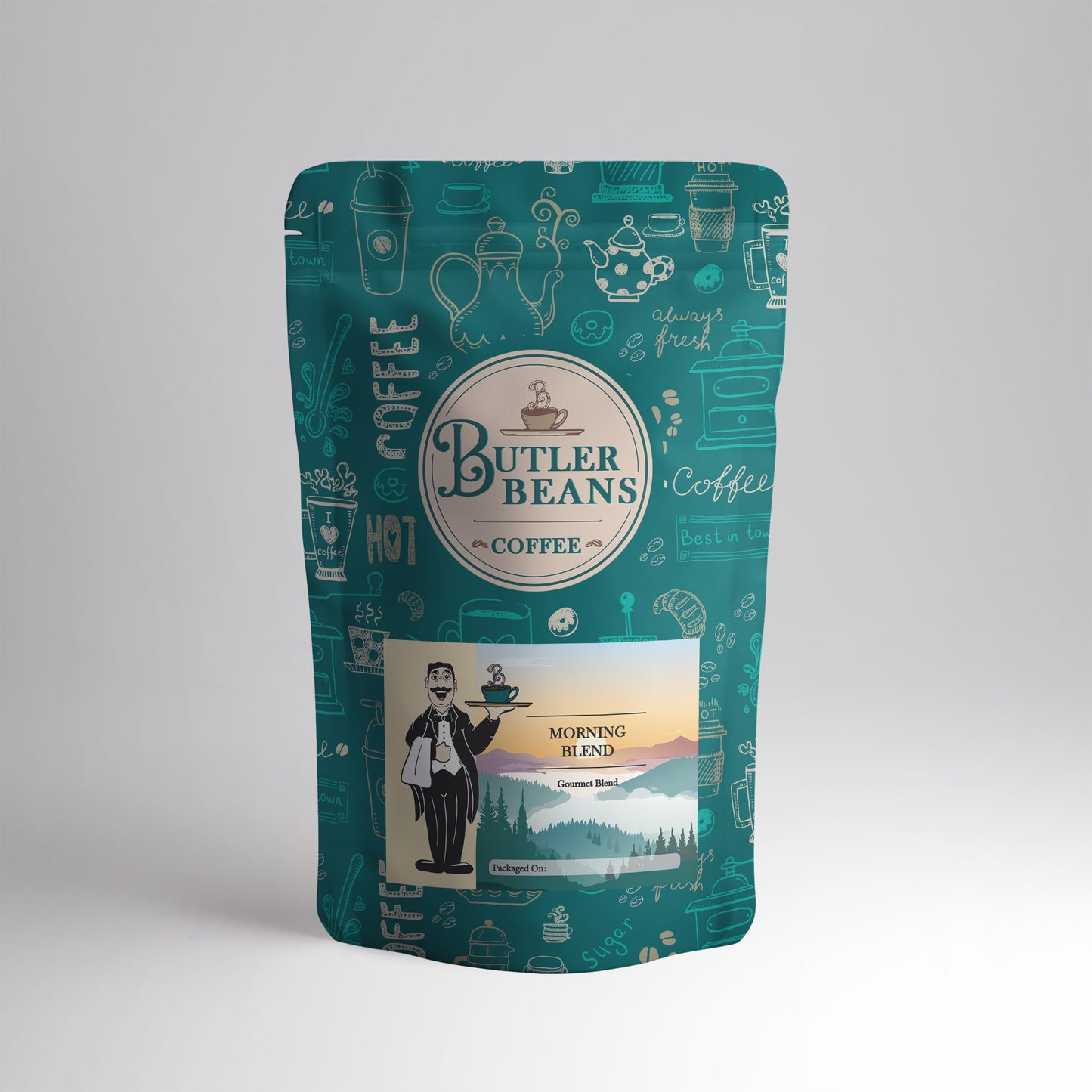 Butler Beans Morning Blend coffee fresh roasted in an 8 ounce bag
