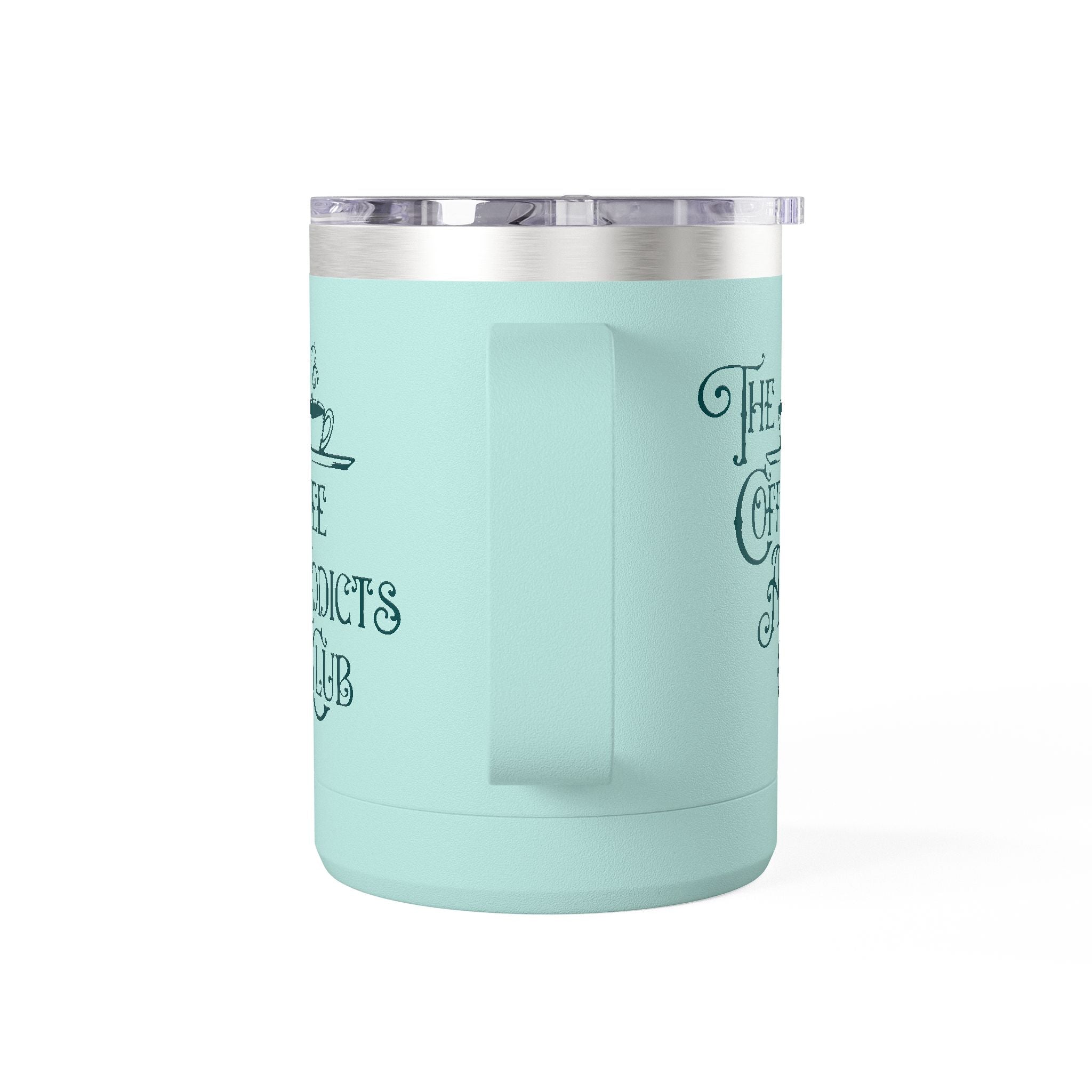 The Coffee Addicts Club 15oz Coffee Mug Tumbler – Perfect for Coffee Lovers, Travel Mug, Birthday Gift, Home Office Decor, Unique Beverage Container Merchandise Printify