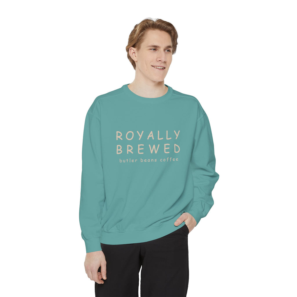 Royally Brewed Coffee Sweatshirt, Cozy Unisex Pullover, Perfect Gift for Coffee Lovers, Fall Fashion, Casual Wear, Cafe Outfit Merchandise Printify Seafoam S