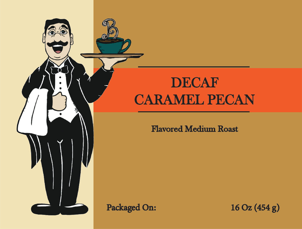 Caramel Pecan Flavored Coffee – Sweet, Nutty, Fresh Roasted | Butler Beans Coffee Butler Beans Coffee Decaffeinated Ground 16 ounces