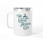 The Coffee Addicts Club 15oz Coffee Mug Tumbler – Perfect for Coffee Lovers, Travel Mug, Birthday Gift, Home Office Decor, Unique Beverage Container Merchandise Printify 15oz White