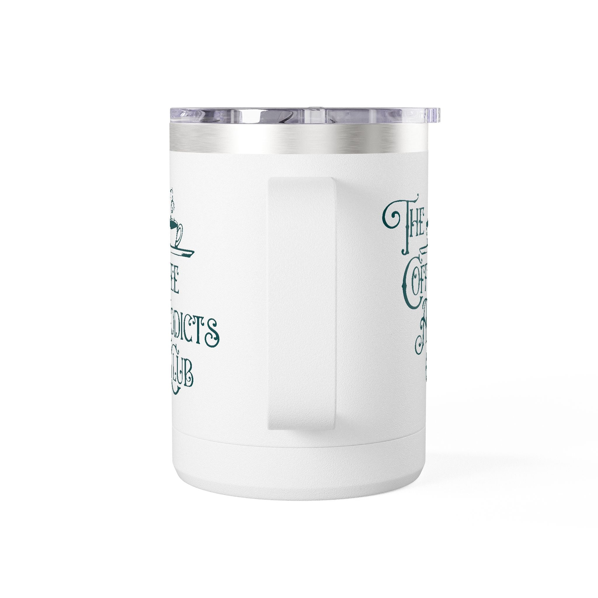 The Coffee Addicts Club 15oz Coffee Mug Tumbler – Perfect for Coffee Lovers, Travel Mug, Birthday Gift, Home Office Decor, Unique Beverage Container Merchandise Printify