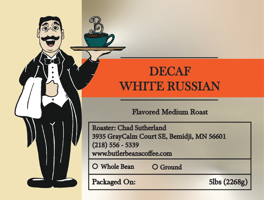 White Russian Flavored Coffee – Creamy Cocktail-Inspired Coffee | Butler Beans Coffee Butler Beans Coffee Decaffeinated Ground 5 LBS