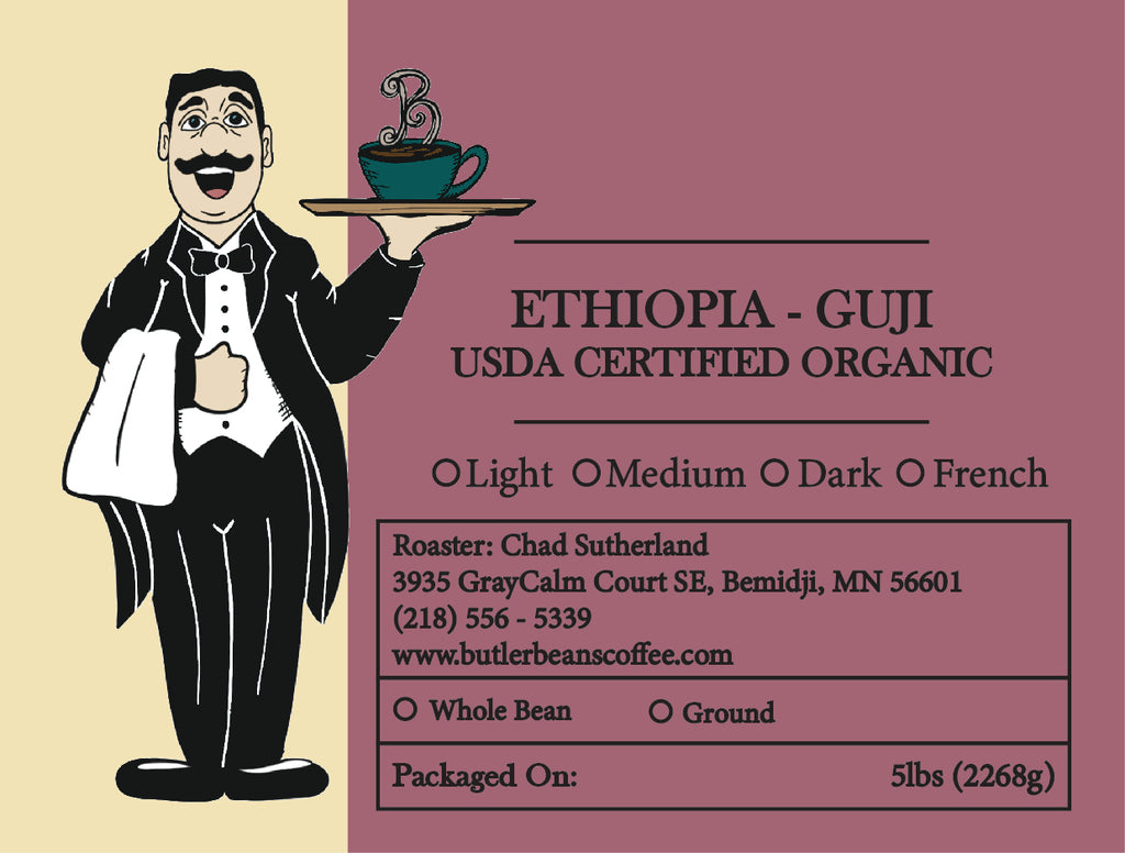 Ethiopia Guji Organic Coffee – Bright, Fruity, Fresh Roasted | Butler Beans Coffee Butler Beans Coffee Light Ground 5 LBS