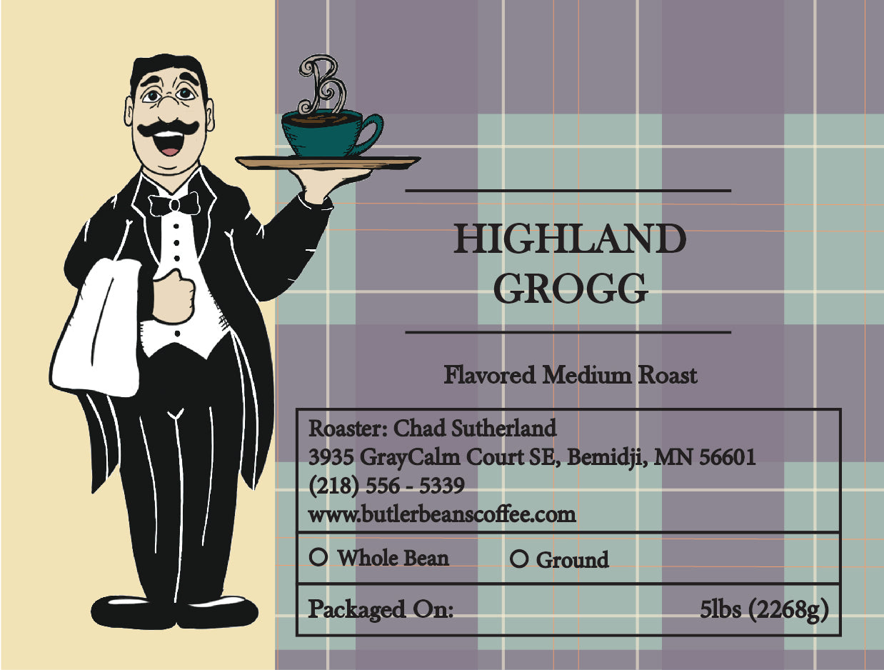 Highland Grogg Flavored Coffee – Butterscotch, Vanilla & Bourbon Aroma | Butler Beans