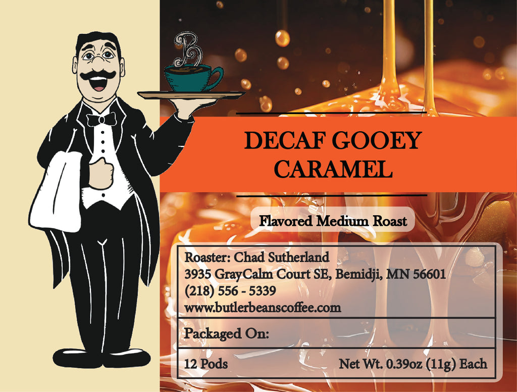 Gooey Caramel Flavored Coffee – Buttery, Creamy, and Smooth | Butler Beans Coffee Butler Beans Coffee Decaffeinated Ground 12 K-Cups®