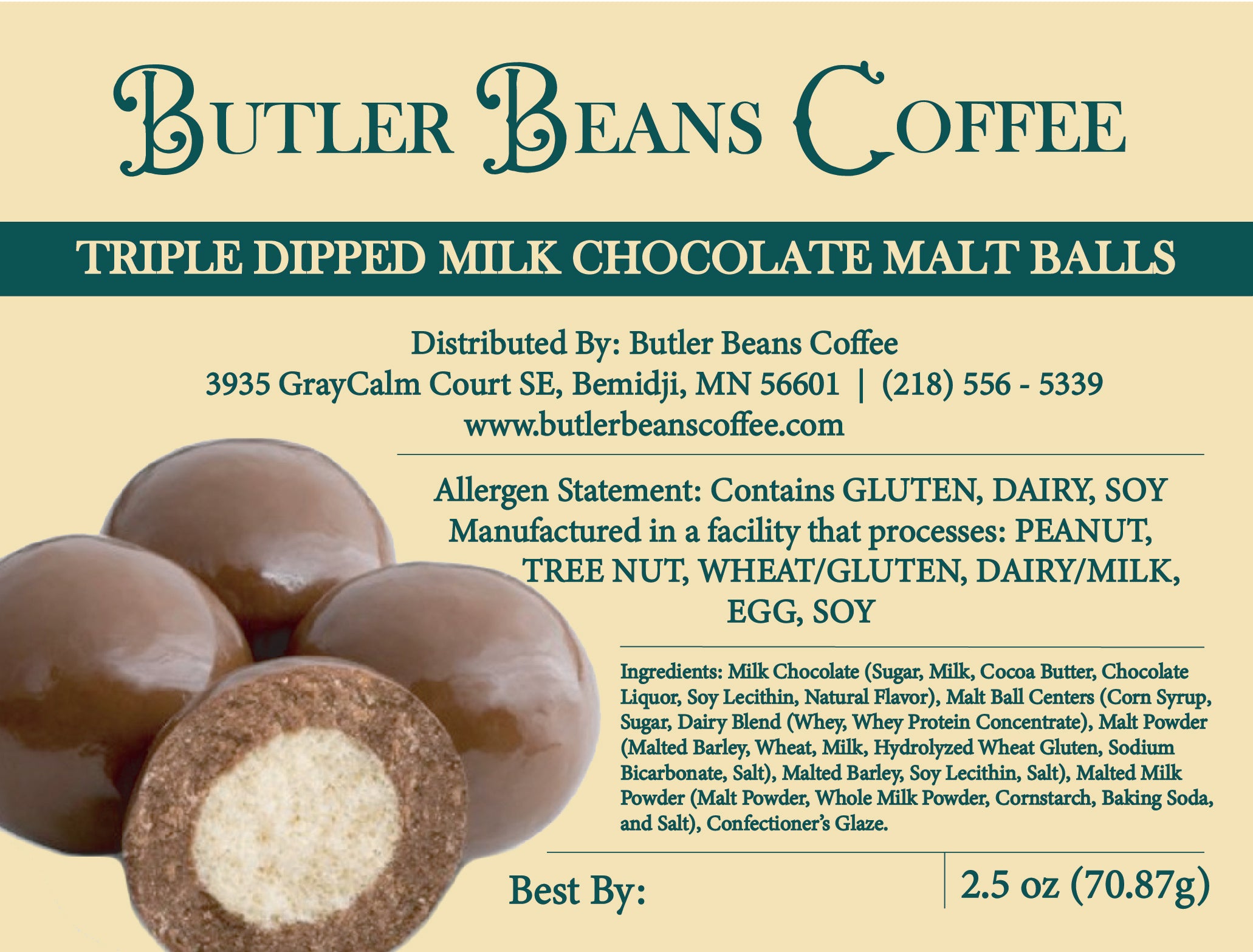 Triple Dipped Milk Chocolate Malted Milk Balls Candy Butler Beans Coffee 2.5 ounces